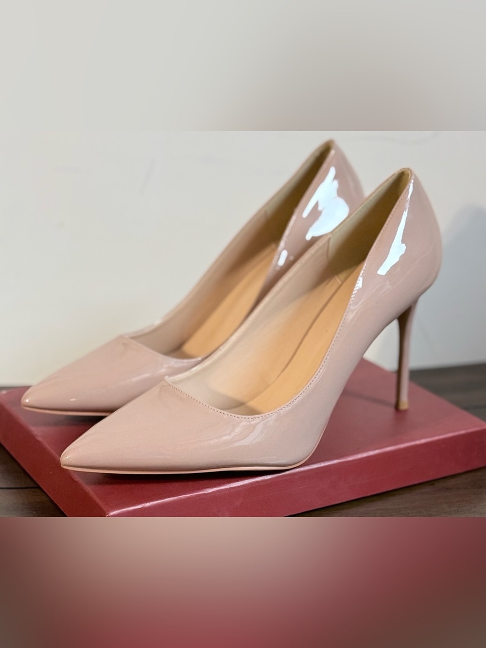 Patent Pointed-Toe Stiletto Pumps in Blush Pink